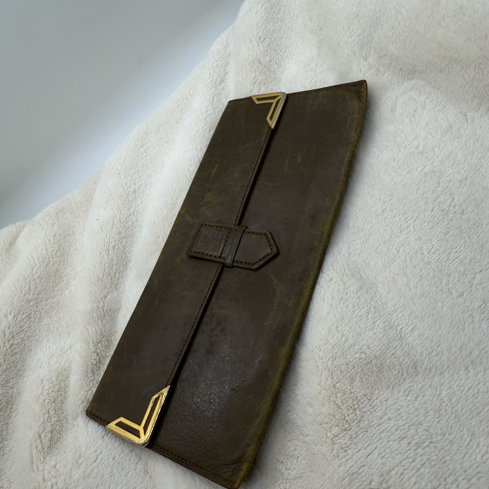 YSL Elegant Brown pouch with Gold Accents